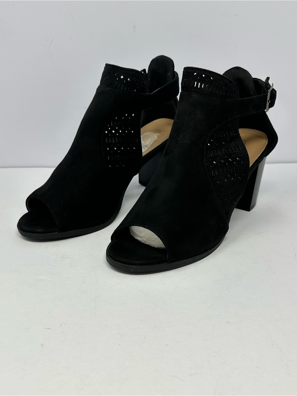 Top Moda Women's Sz 8 Cut Out Chunky Heel Open Toe Dress Shoes Black P5
